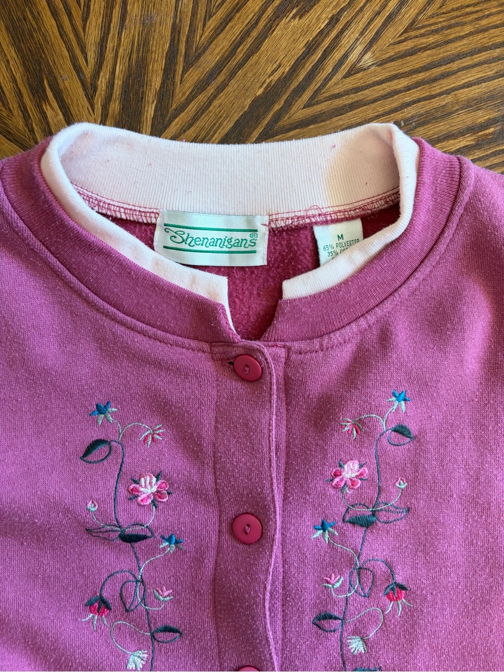 Shenanigans Girls' Pink Embroidered Crewneck Cardigan